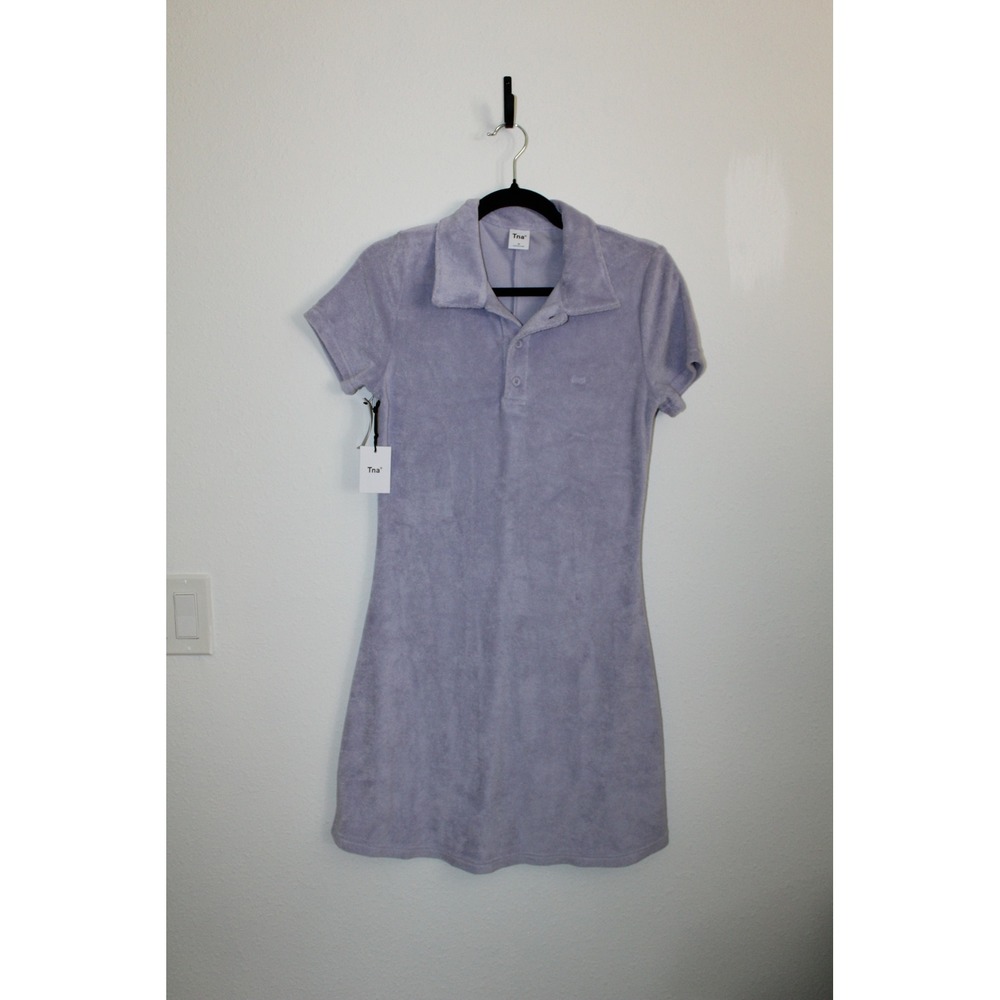 TNA Aritzia Crest Terry Polo Dress Lavish Lavender Purple Mini M NWT